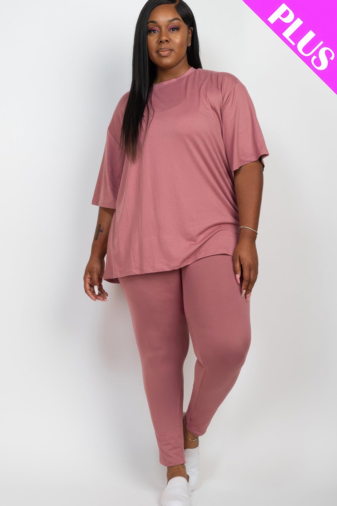 Plus Size Oversized T-shirt & Leggings Set - ZumBuys