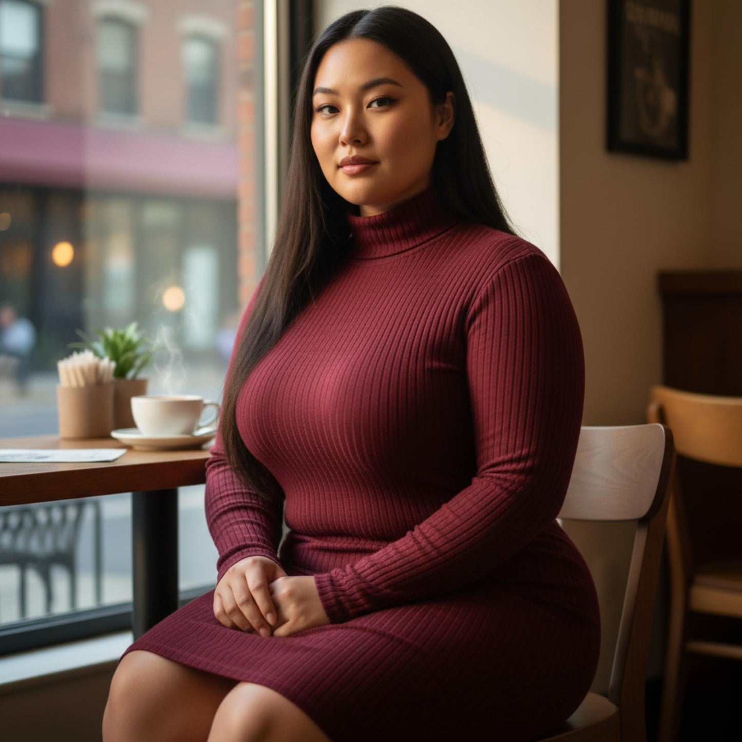 Plus Size Ribbed Long Sleeve Mock Neck Mini Bodycon Dress - ZumBuys