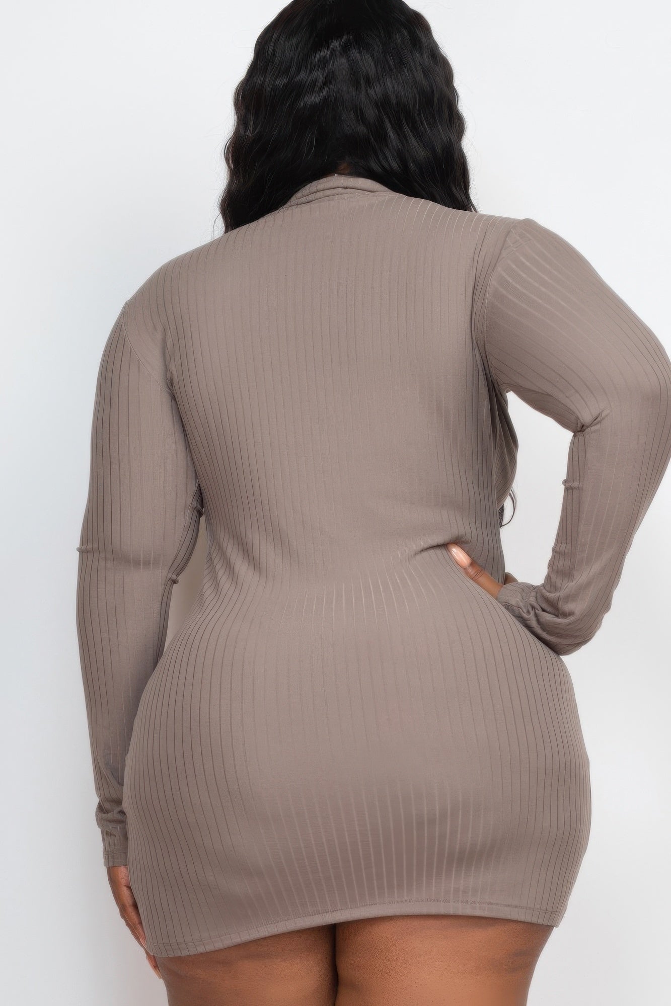 Plus Size Ribbed Long Sleeve Mock Neck Mini Bodycon Dress - ZumBuys