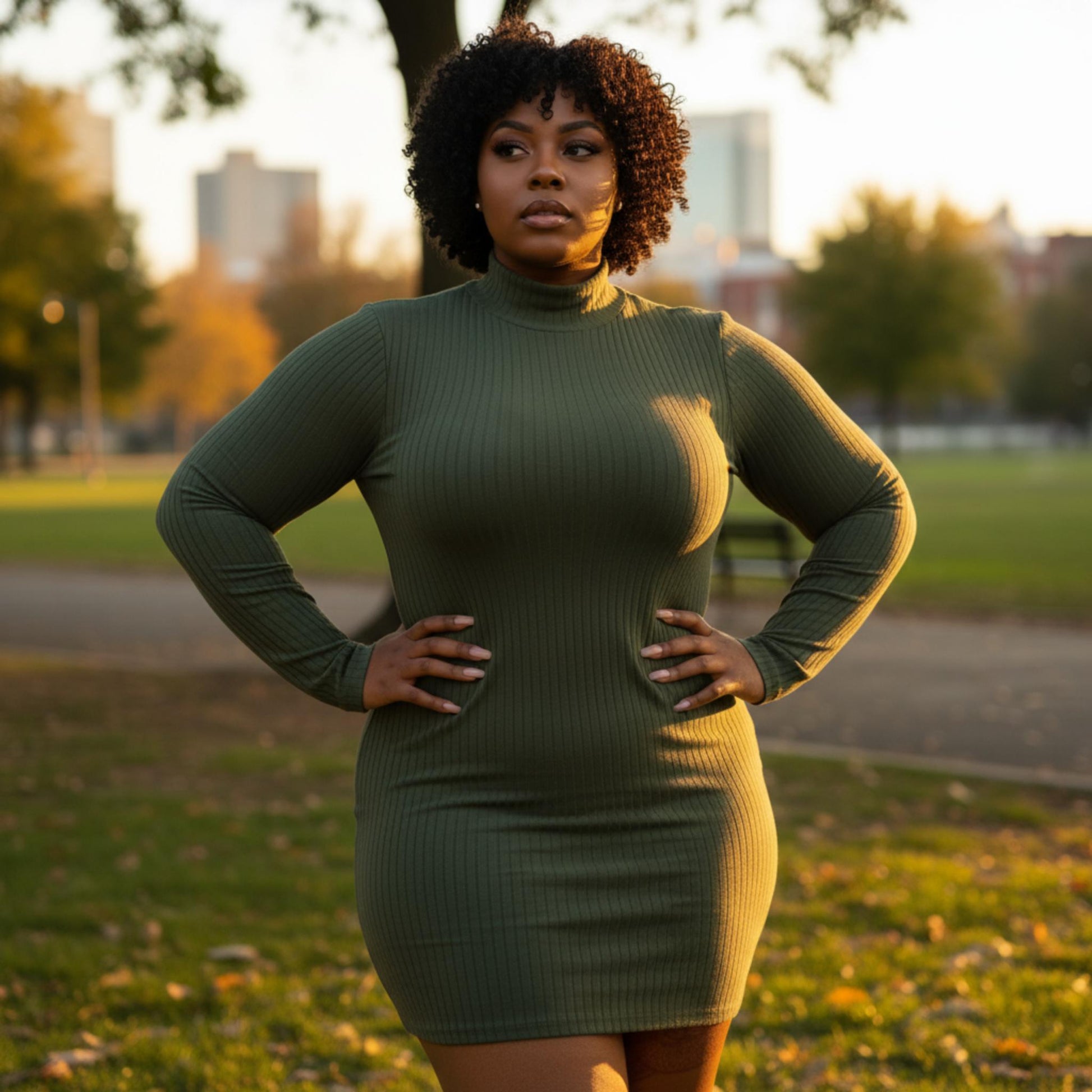 Plus Size Ribbed Long Sleeve Mock Neck Mini Bodycon Dress - ZumBuys