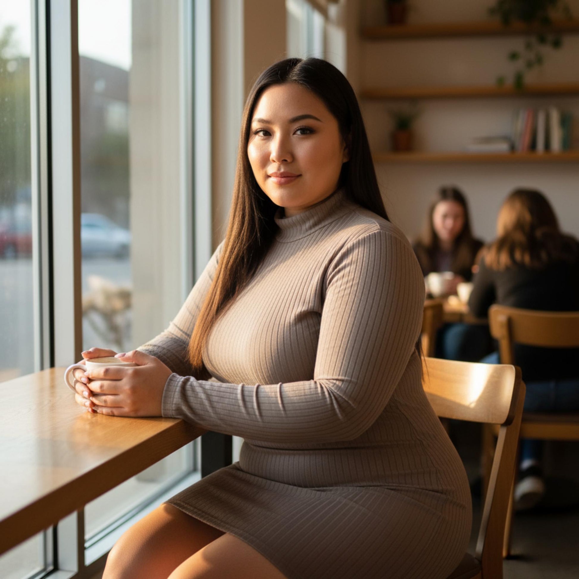 Plus Size Ribbed Long Sleeve Mock Neck Mini Bodycon Dress - ZumBuys