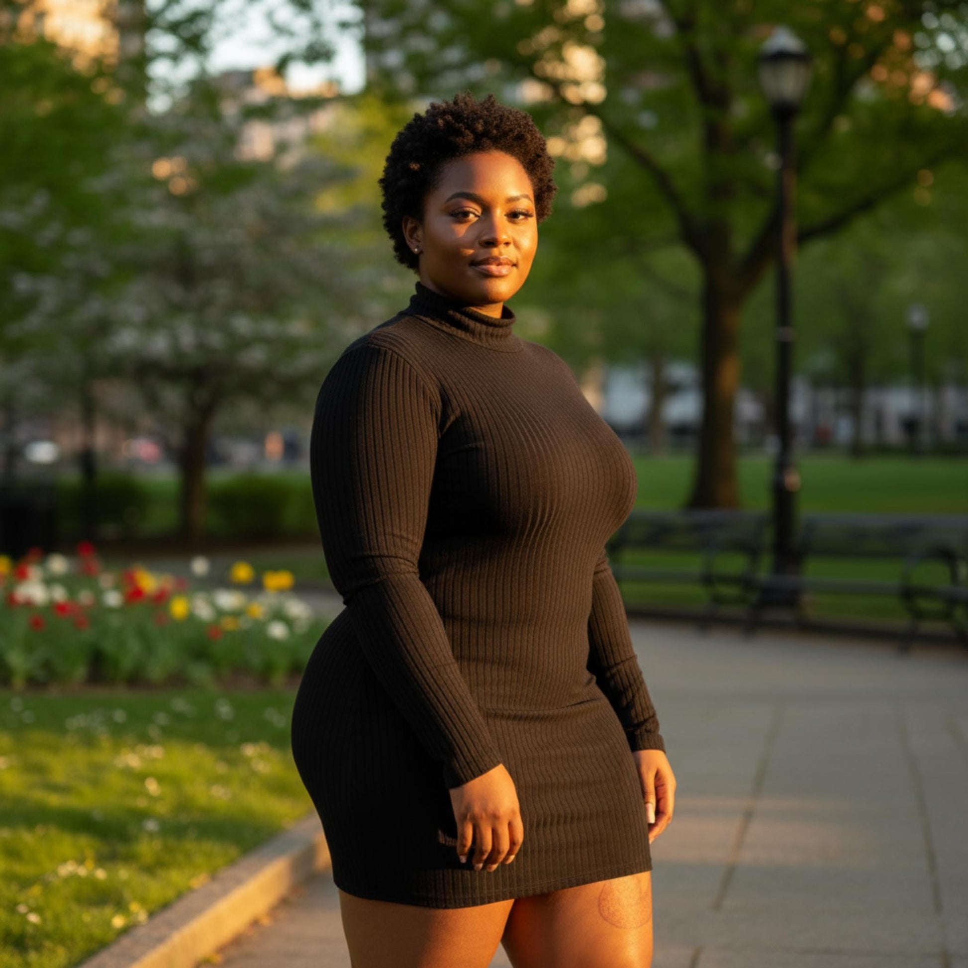 Plus Size Ribbed Long Sleeve Mock Neck Mini Bodycon Dress - ZumBuys