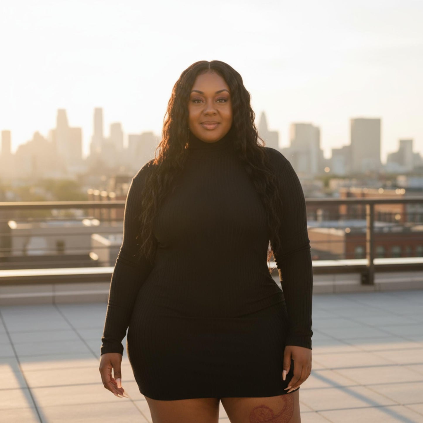 Plus Size Ribbed Long Sleeve Mock Neck Mini Bodycon Dress - ZumBuys