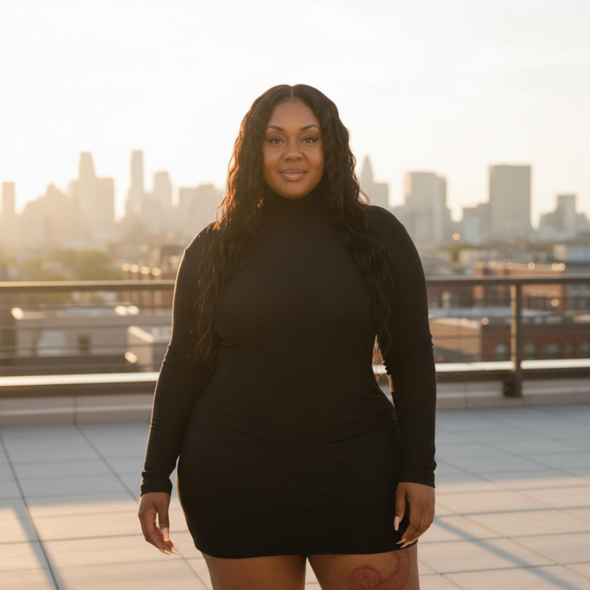 Plus Size Ribbed Long Sleeve Mock Neck Mini Bodycon Dress - ZumBuys