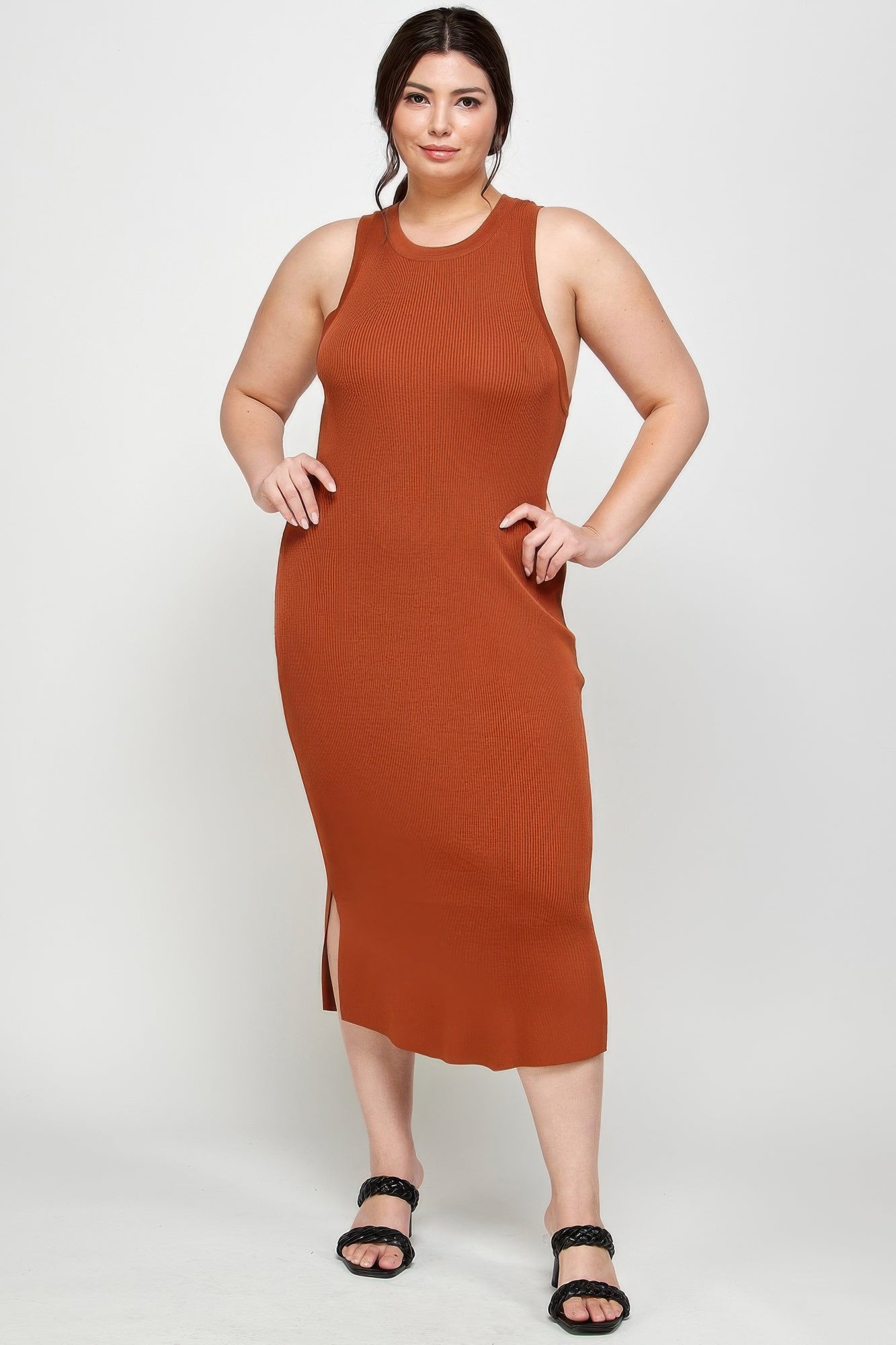 Plus Size Stretchy Racer Back Midi Dress - ZumBuys