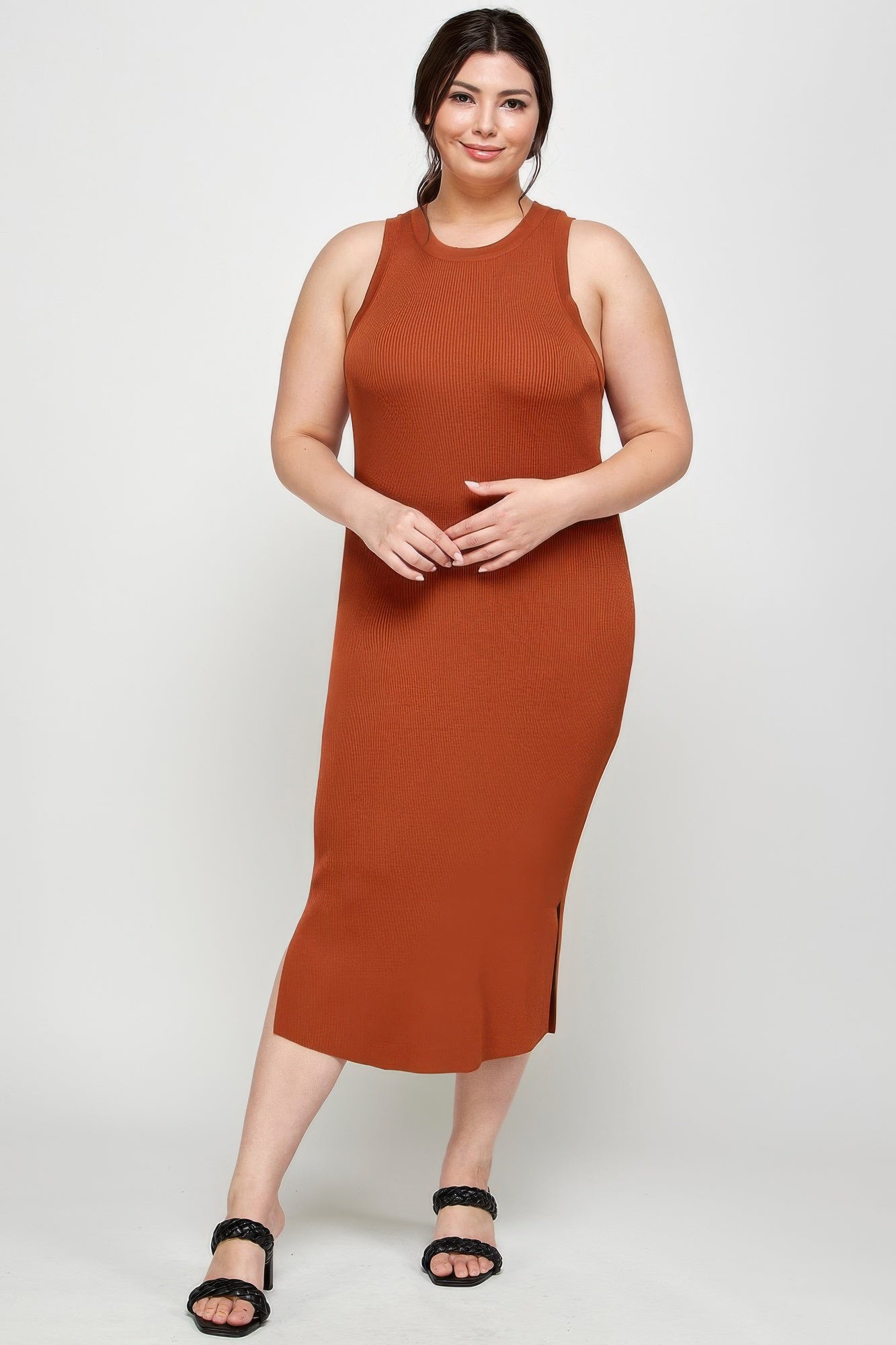 Plus Size Stretchy Racer Back Midi Dress - ZumBuys