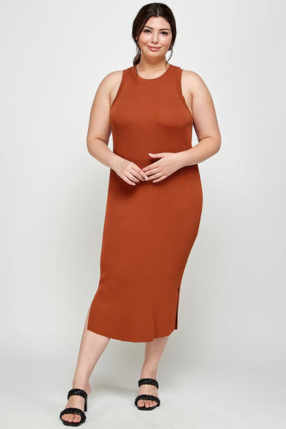 Plus Size Stretchy Racer Back Midi Dress - ZumBuys