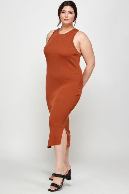 Plus Size Stretchy Racer Back Midi Dress - ZumBuys