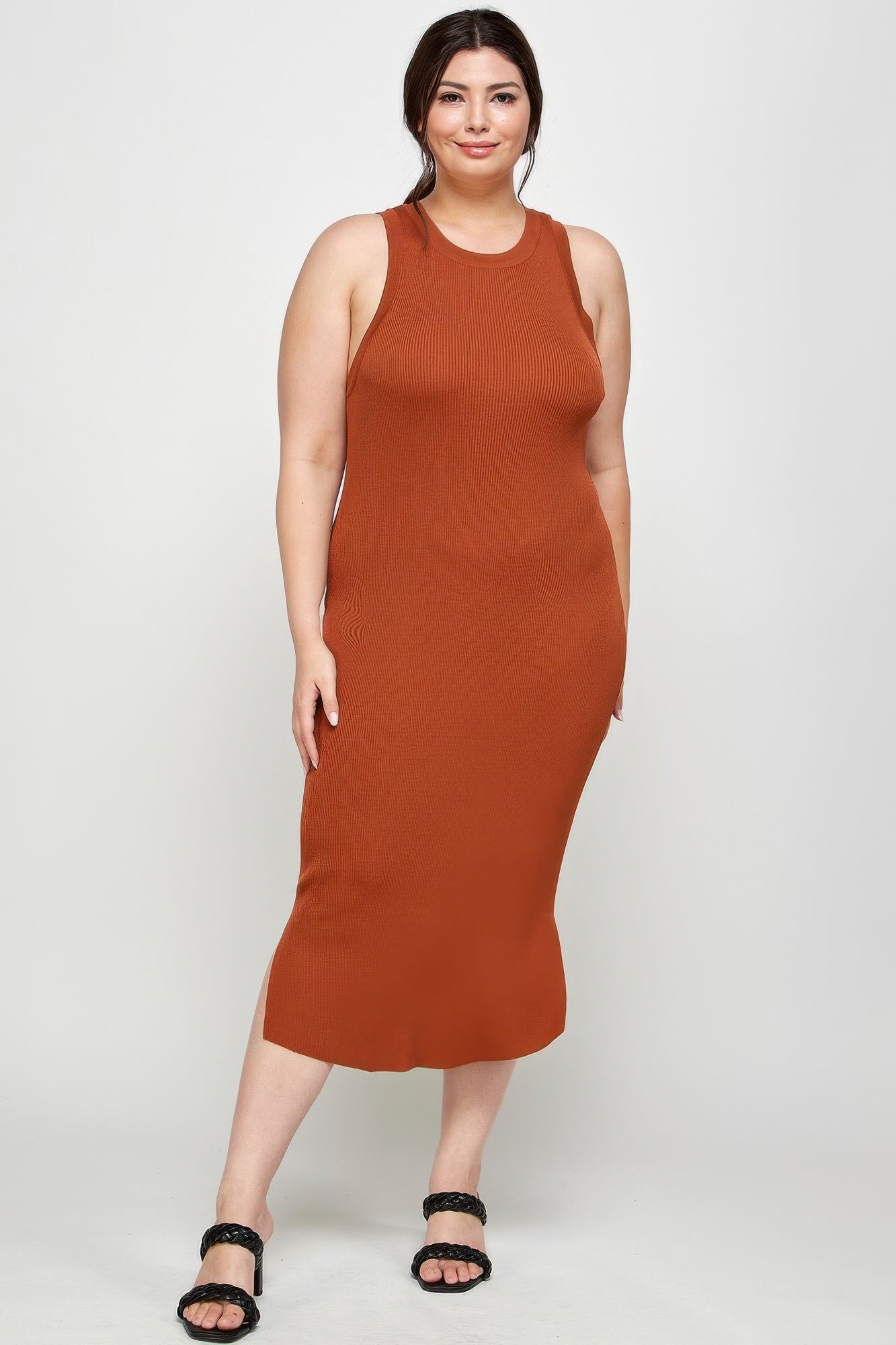 Plus Size Stretchy Racer Back Midi Dress - ZumBuys