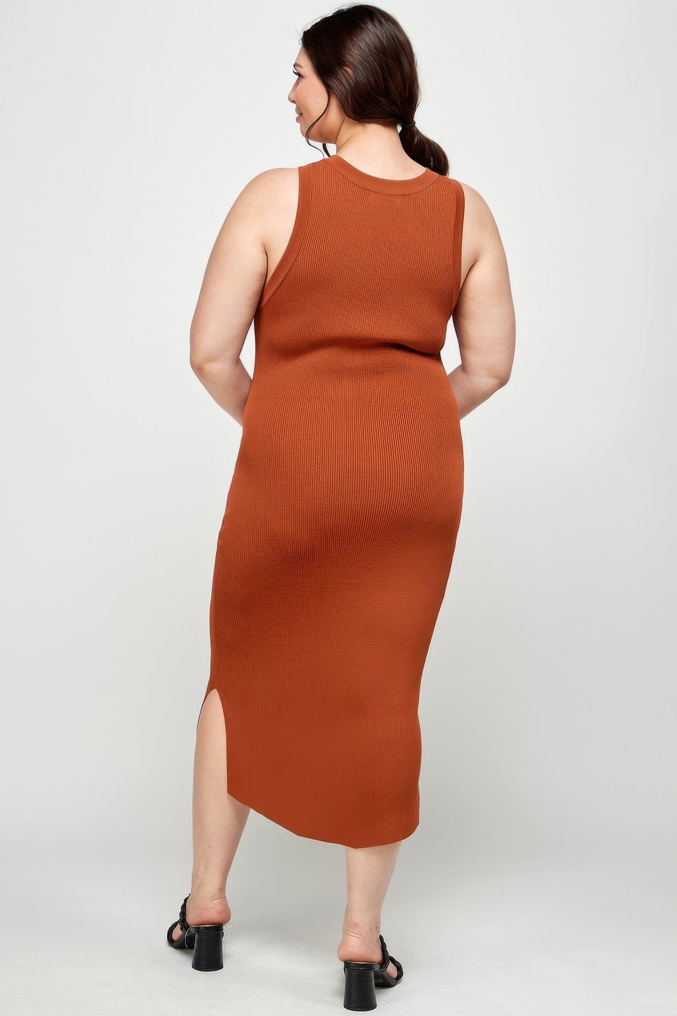 Plus Size Stretchy Racer Back Midi Dress - ZumBuys
