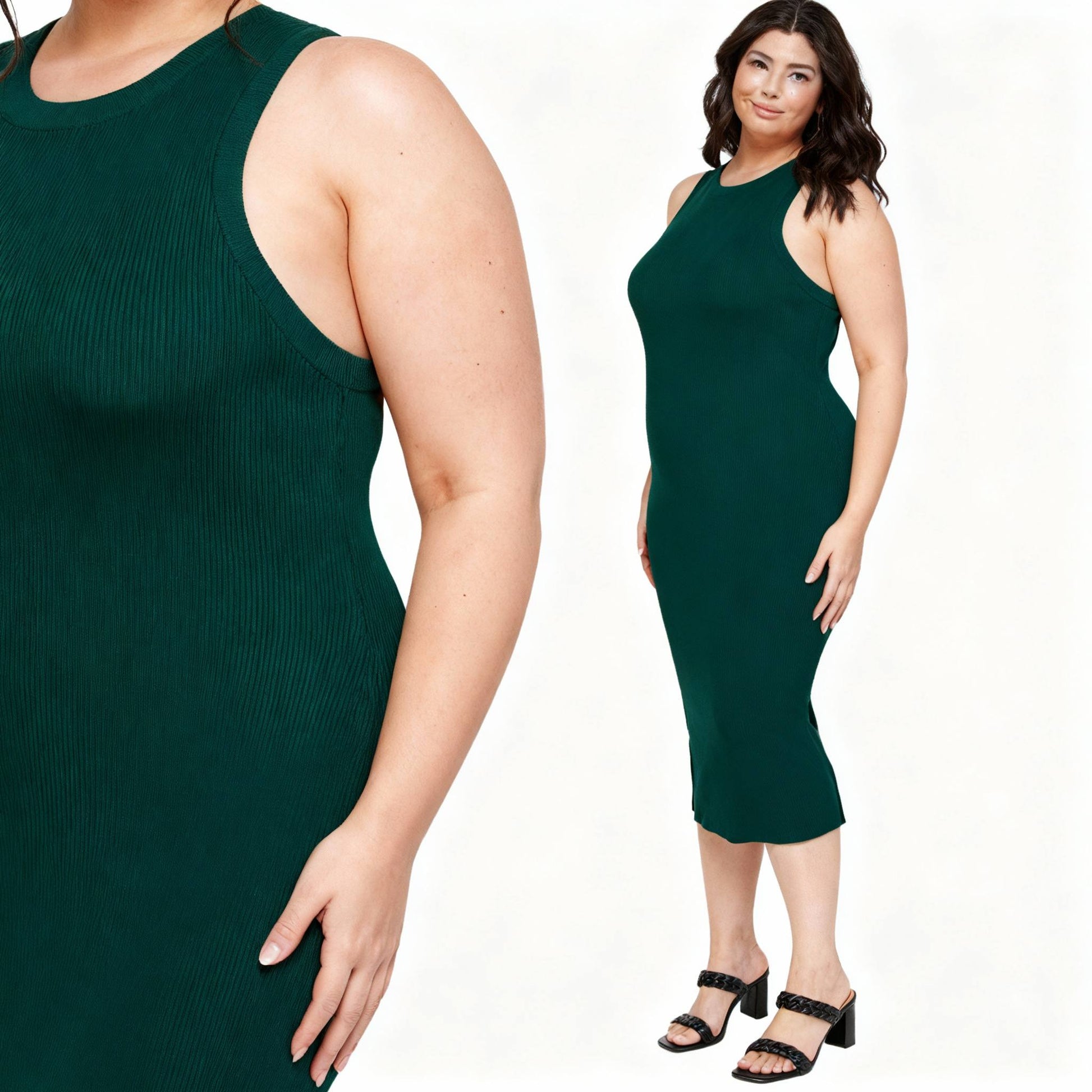 Plus Size Stretchy Racer Back Midi Dress - ZumBuys