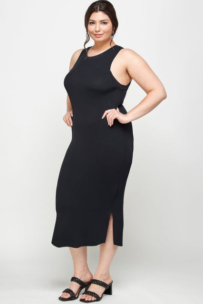 Plus Size Stretchy Racer Back Midi Dress - ZumBuys