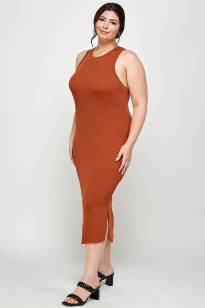 Plus Size Stretchy Racer Back Midi Dress - ZumBuys