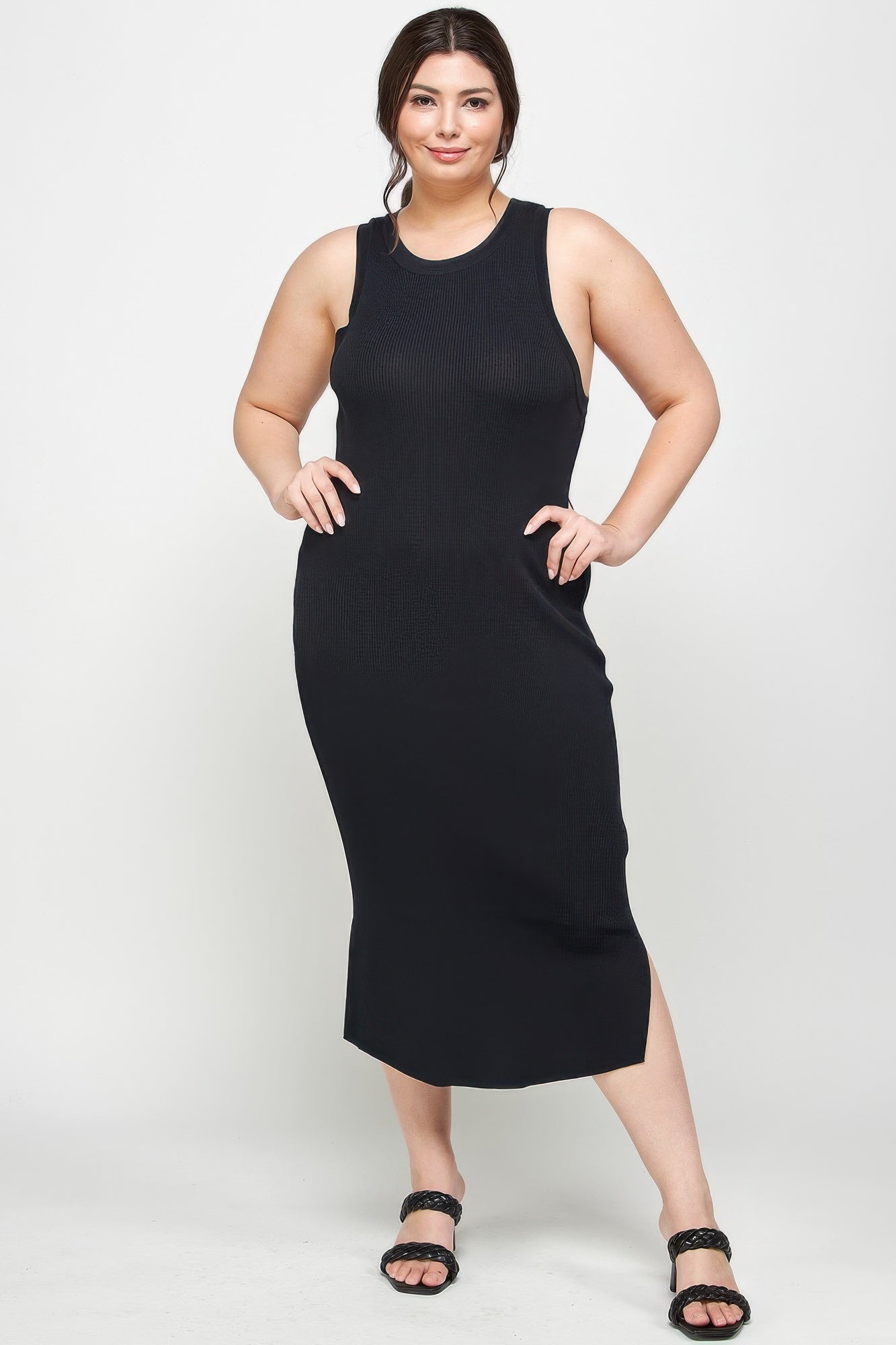 Plus Size Stretchy Racer Back Midi Dress - ZumBuys