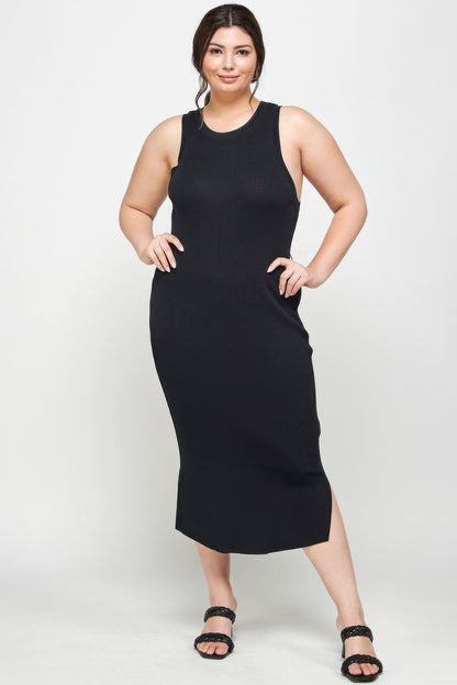 Plus Size Stretchy Racer Back Midi Dress - ZumBuys