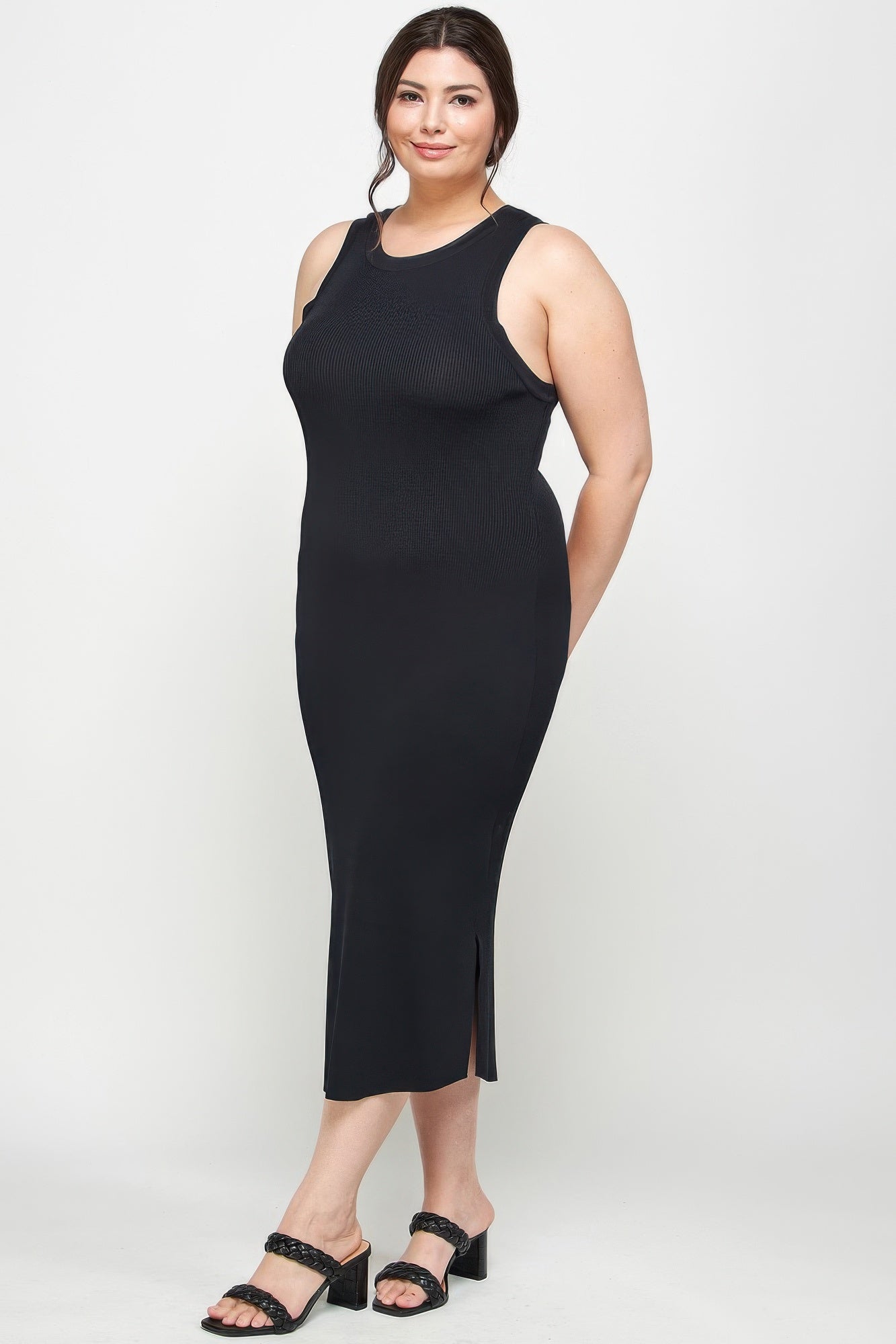 Plus Size Stretchy Racer Back Midi Dress - ZumBuys