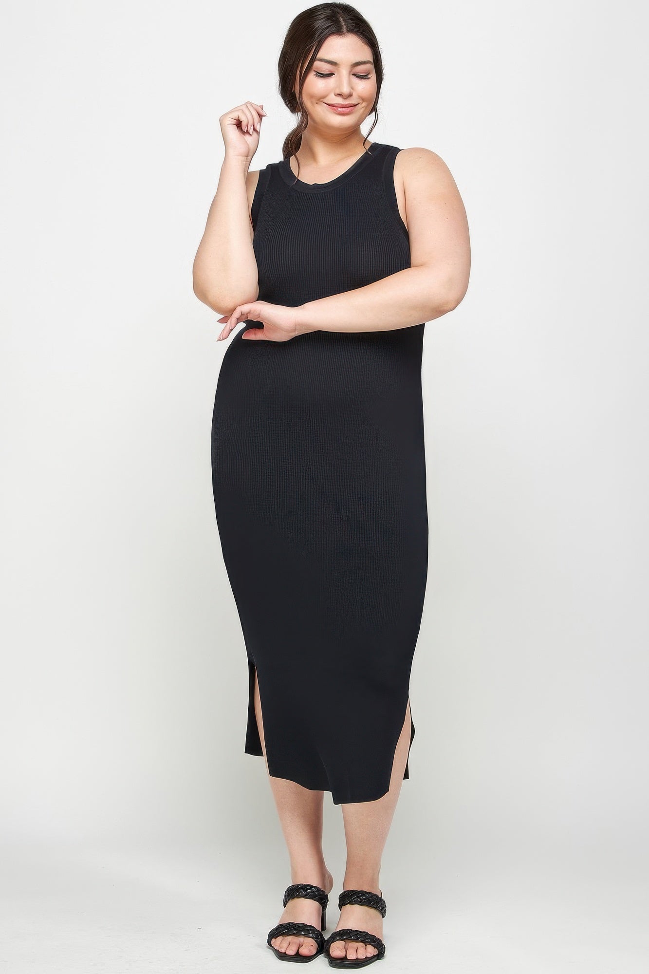 Plus Size Stretchy Racer Back Midi Dress - ZumBuys