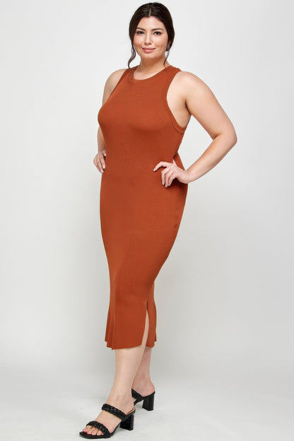Plus Size Stretchy Racer Back Midi Dress - ZumBuys