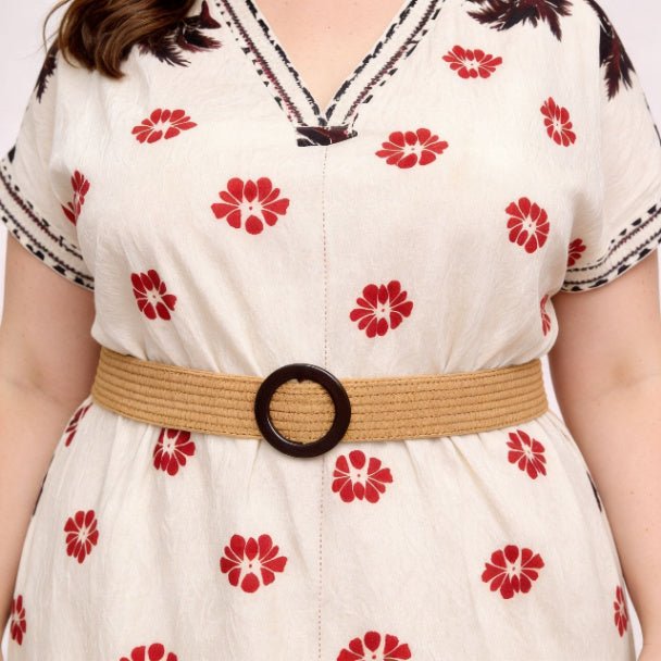 Plus Size Tropical Border Print Midi Dress | Resort Style Summer Dress - ZumBuys