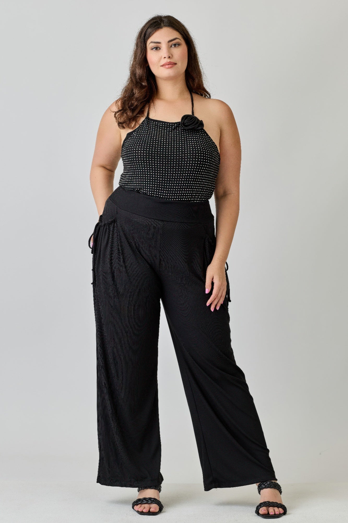 Plus Size Wide - leg Pants W Side Drawstring Detail - ZumBuys