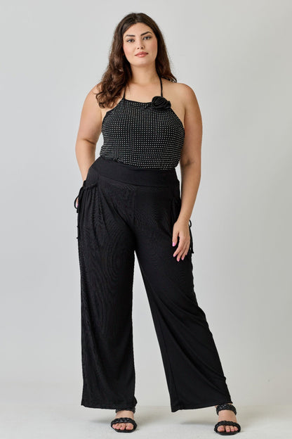 Plus Size Wide - leg Pants W Side Drawstring Detail - ZumBuys