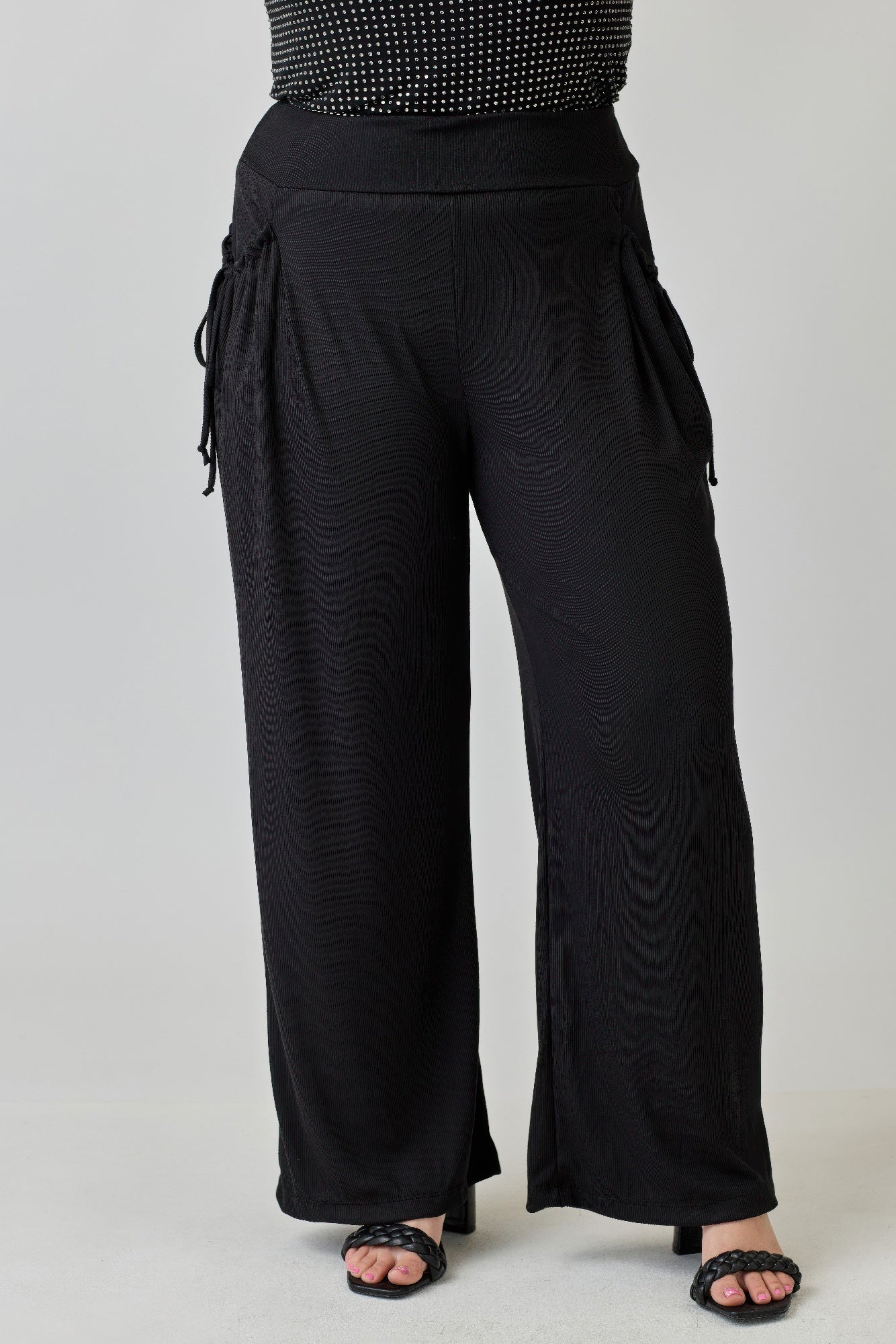 Plus Size Wide - leg Pants W Side Drawstring Detail - ZumBuys