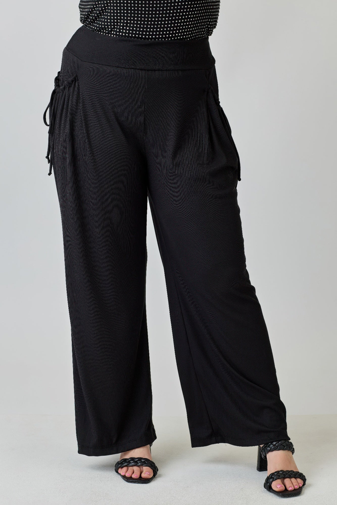 Plus Size Wide - leg Pants W Side Drawstring Detail - ZumBuys