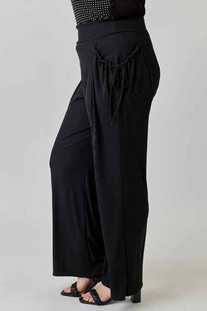 Plus Size Wide - leg Pants W Side Drawstring Detail - ZumBuys