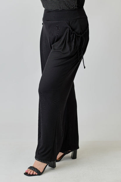 Plus Size Wide - leg Pants W Side Drawstring Detail - ZumBuys