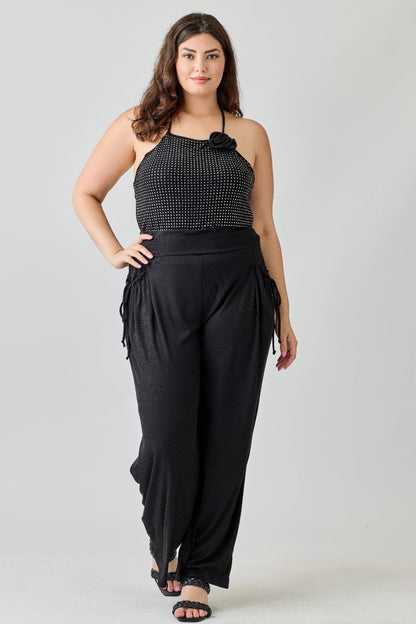 Plus Size Wide - leg Pants W Side Drawstring Detail - ZumBuys