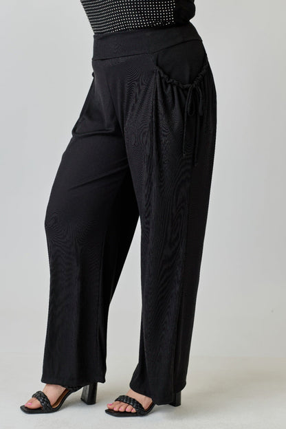 Plus Size Wide - leg Pants W Side Drawstring Detail - ZumBuys