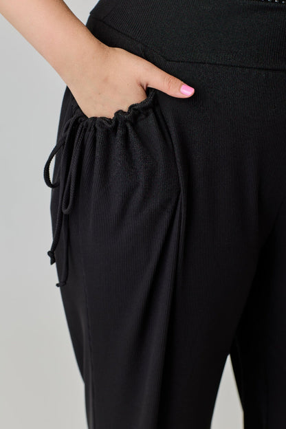 Plus Size Wide - leg Pants W Side Drawstring Detail - ZumBuys