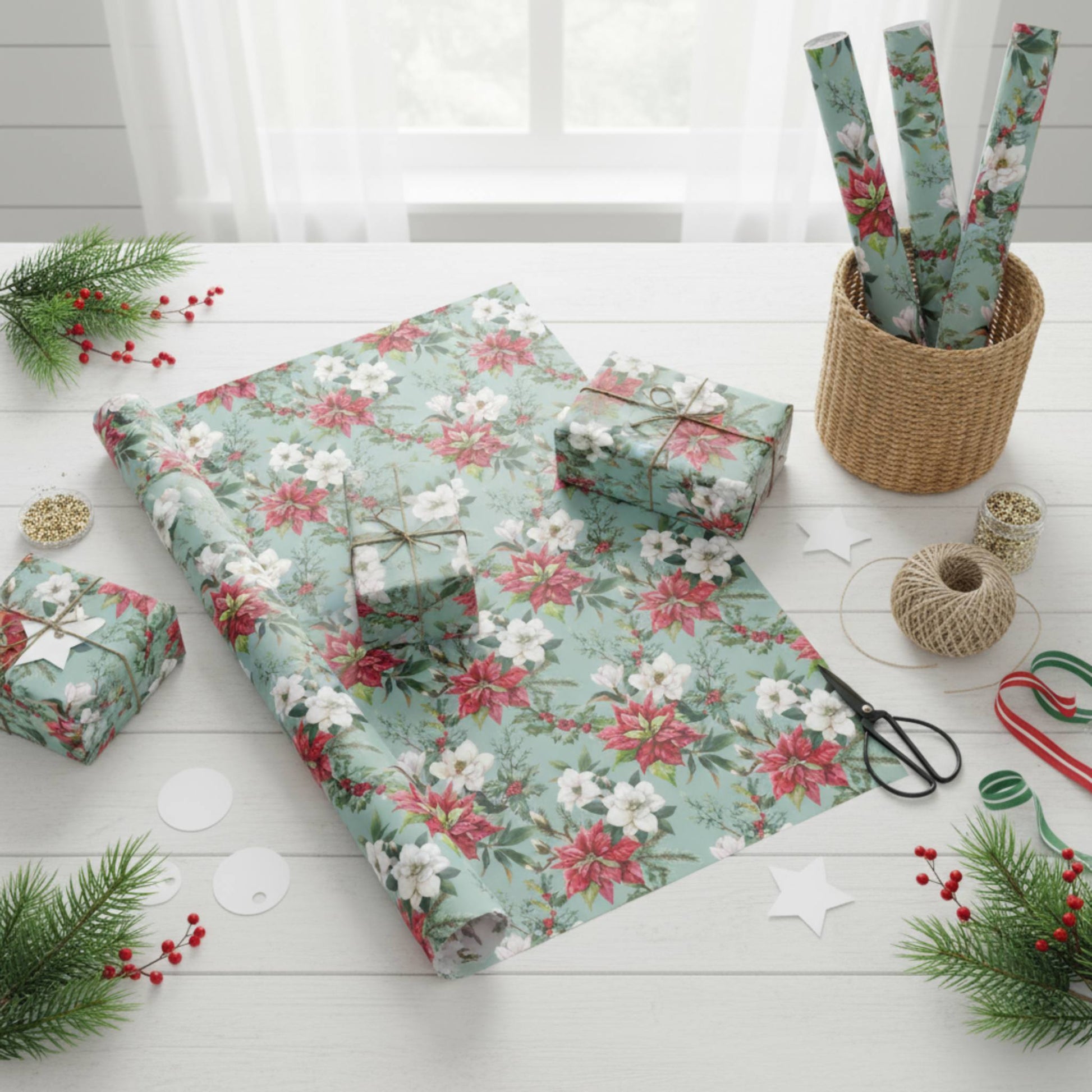 Poinsettia Elegance Wrapping Paper - ZumBuys