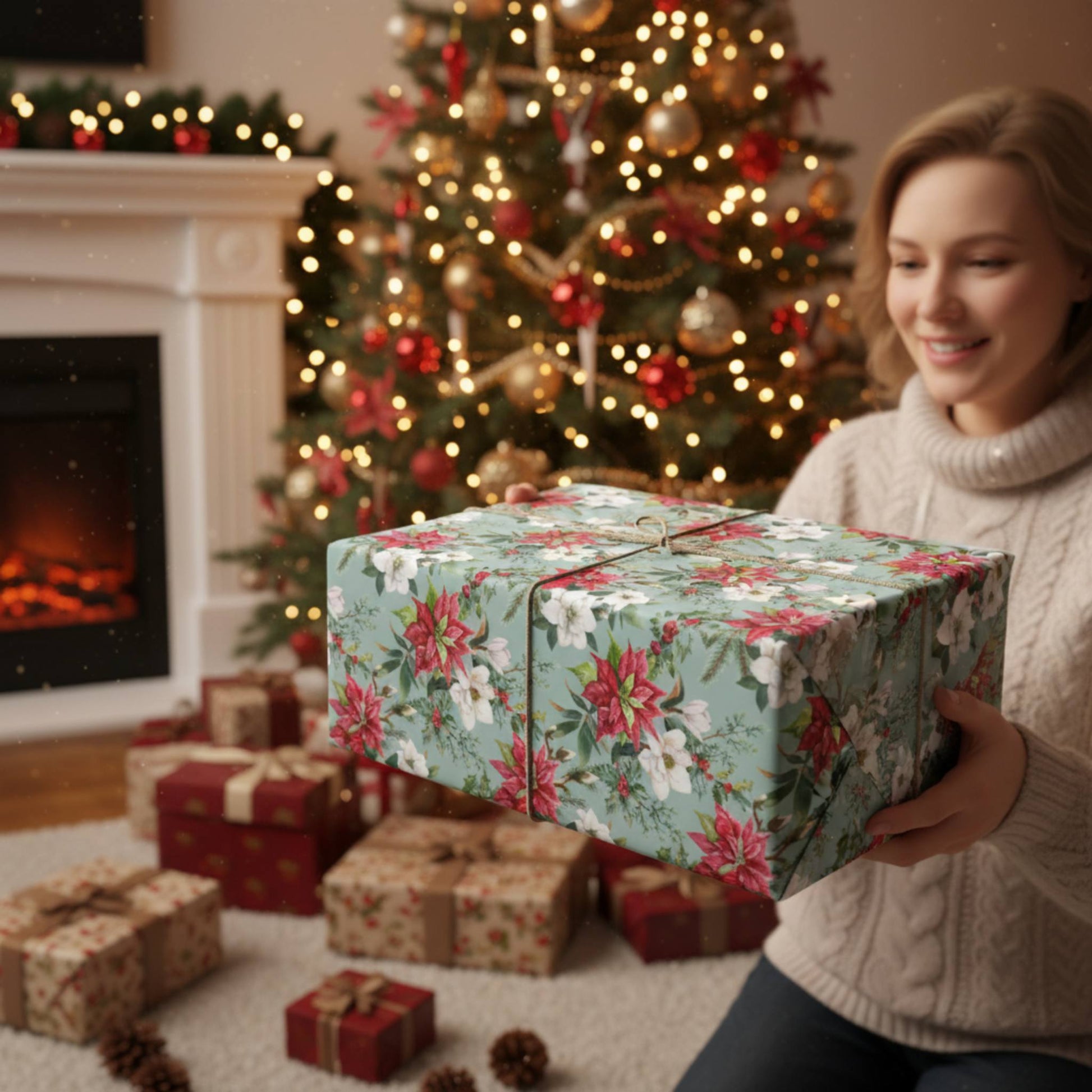 Poinsettia Elegance Wrapping Paper - ZumBuys