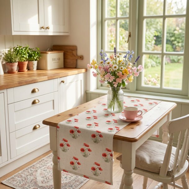 Poppy Table Runner – Red Floral Farmhouse Table Decor (16x72 or 16x90) - ZumBuys