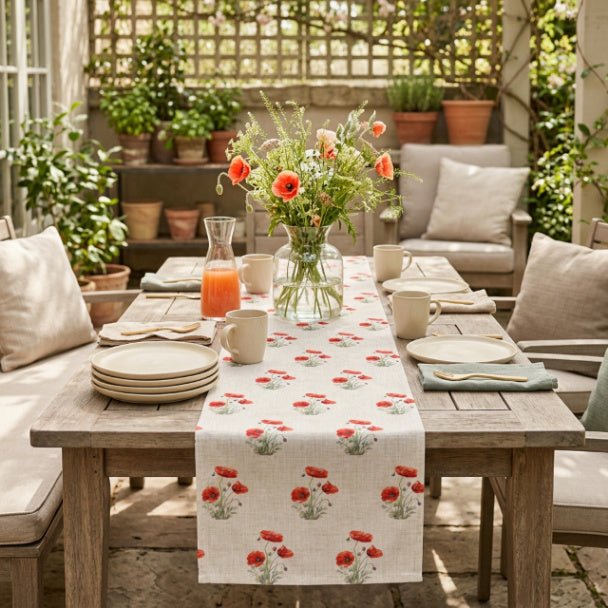 Poppy Table Runner – Red Floral Farmhouse Table Decor (16x72 or 16x90) - ZumBuys