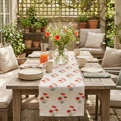 Poppy Table Runner – Red Floral Farmhouse Table Decor (16x72 or 16x90) - ZumBuys