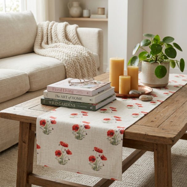 Poppy Table Runner – Red Floral Farmhouse Table Decor (16x72 or 16x90) - ZumBuys