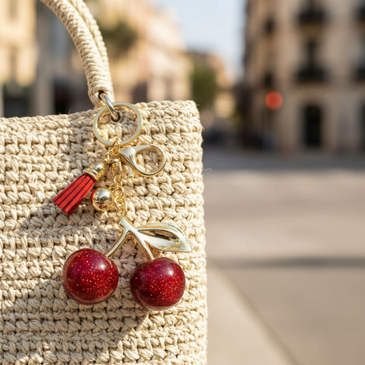 Red Glittered Resin Cherry Keychain - ZumBuys