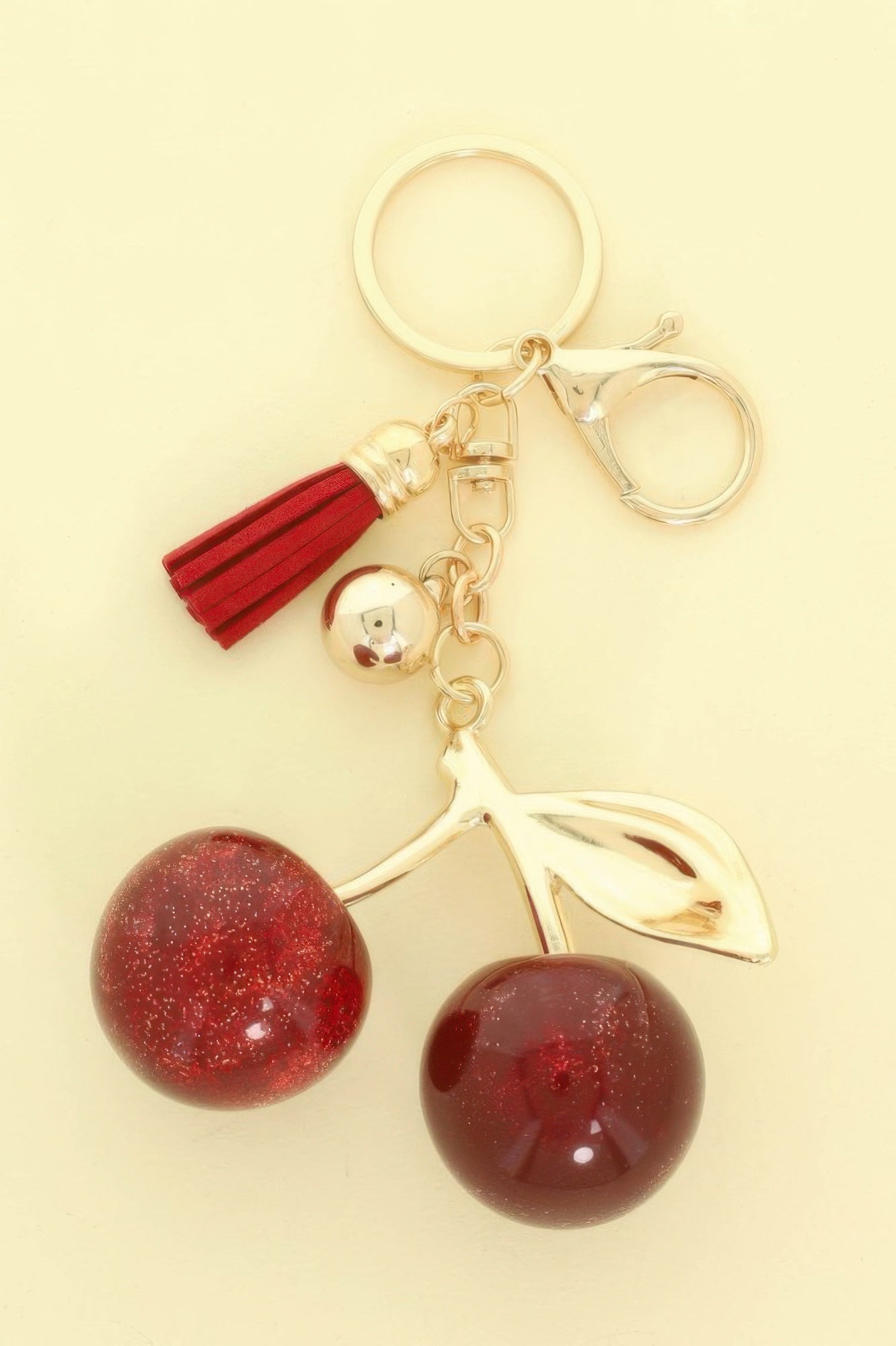 Red Glittered Resin Cherry Keychain - ZumBuys