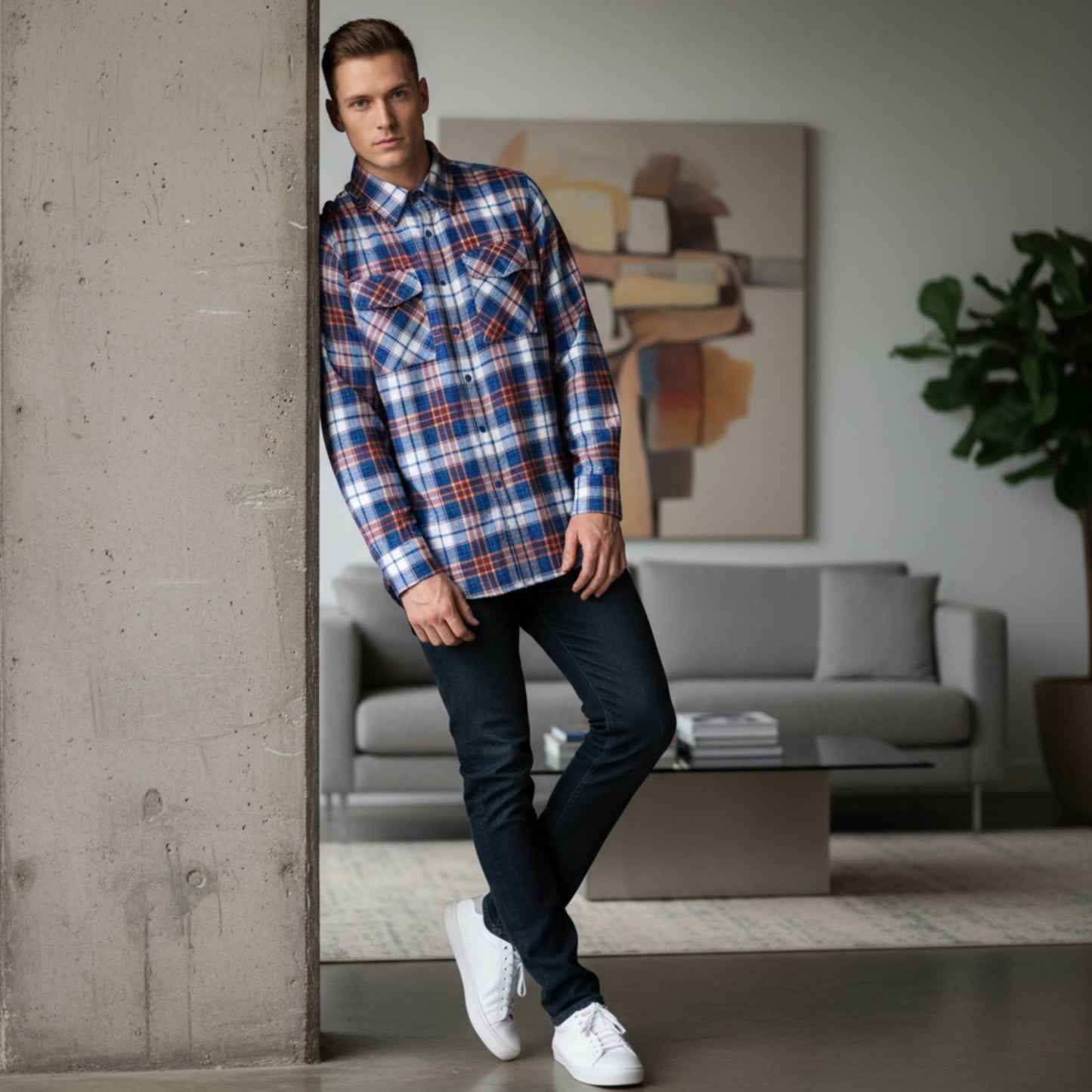Regular Fit Checker Plaid Flannel Long Sleeve - ZumBuys