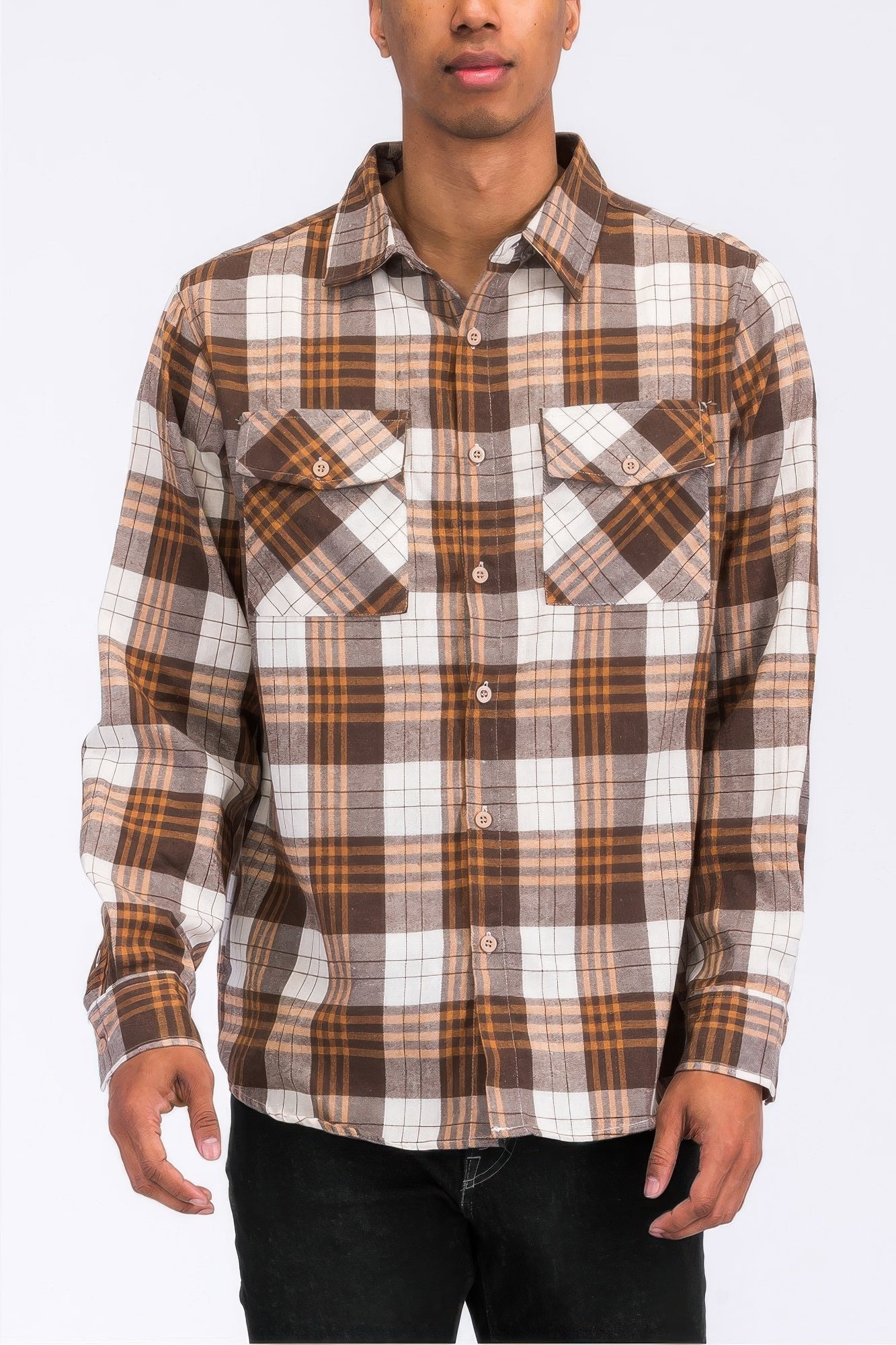 Regular Fit Checker Plaid Flannel Long Sleeve - ZumBuys