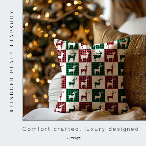 Reindeer Plaid Rhapsody Square Pillow Cover - ZumBuys