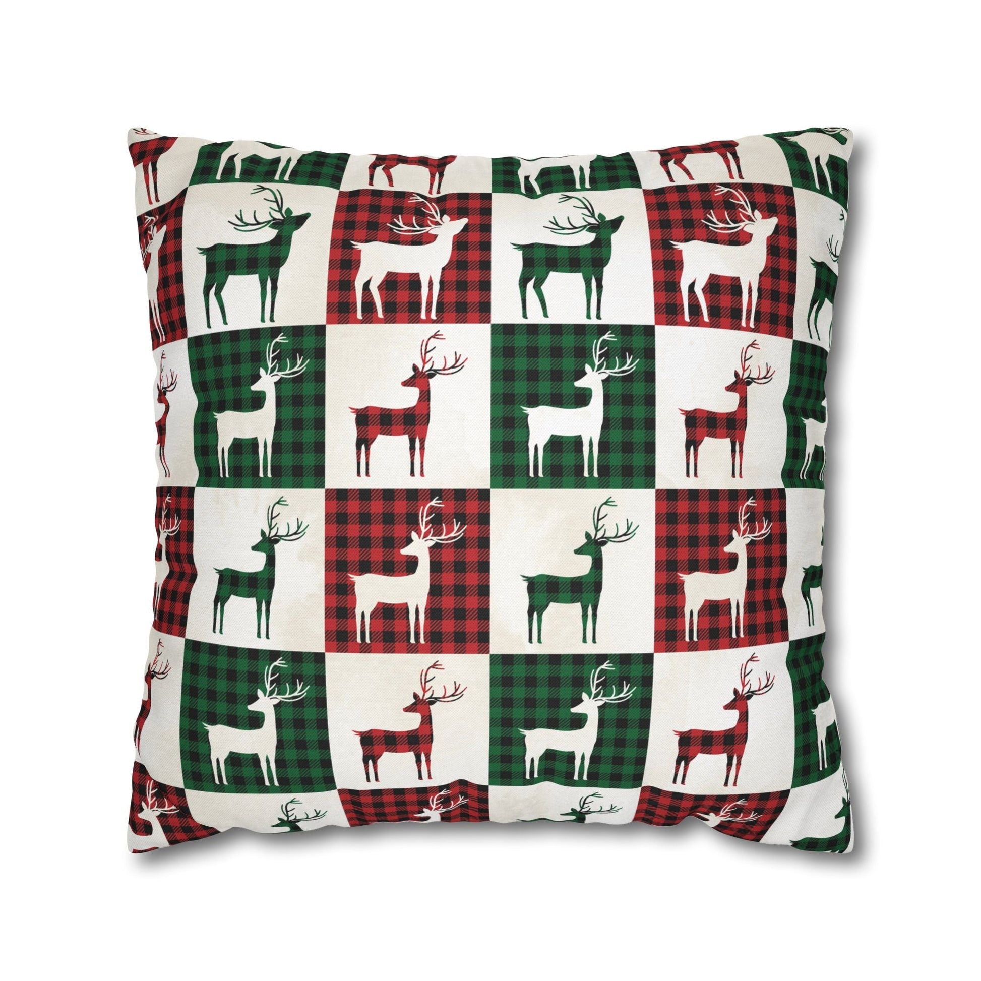 Reindeer Plaid Rhapsody Square Pillow Cover - ZumBuys