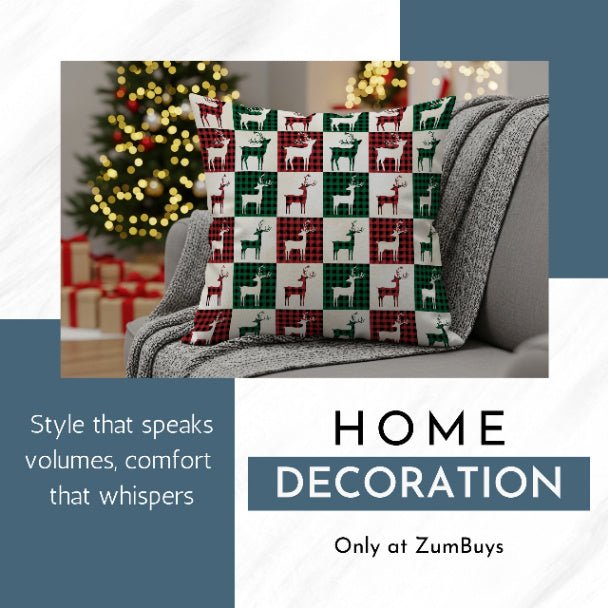 Reindeer Plaid Rhapsody Square Pillow Cover - ZumBuys