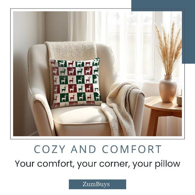 Reindeer Plaid Rhapsody Square Pillow Cover - ZumBuys