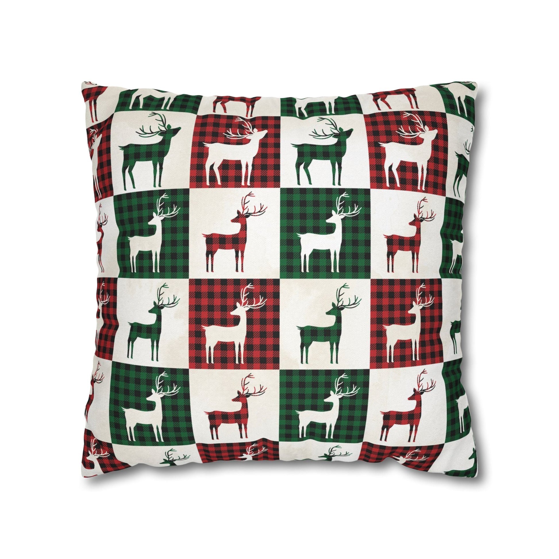 Reindeer Plaid Rhapsody Square Pillow Cover - ZumBuys