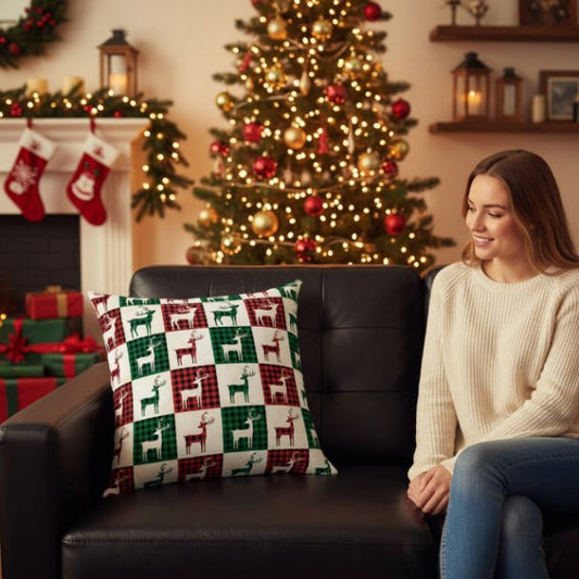 Reindeer Plaid Rhapsody Square Pillow - ZumBuys