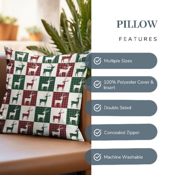 Reindeer Plaid Rhapsody Square Pillow - ZumBuys