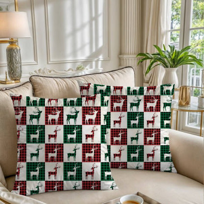Reindeer Plaid Rhapsody Square Pillow - ZumBuys